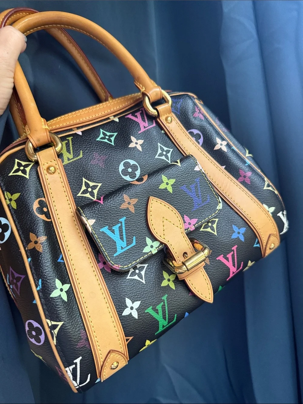 Louis Vuitton Black Murakami Multicolor Monogram Satchel Priscilla